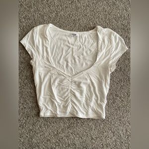 white ruched front crop top